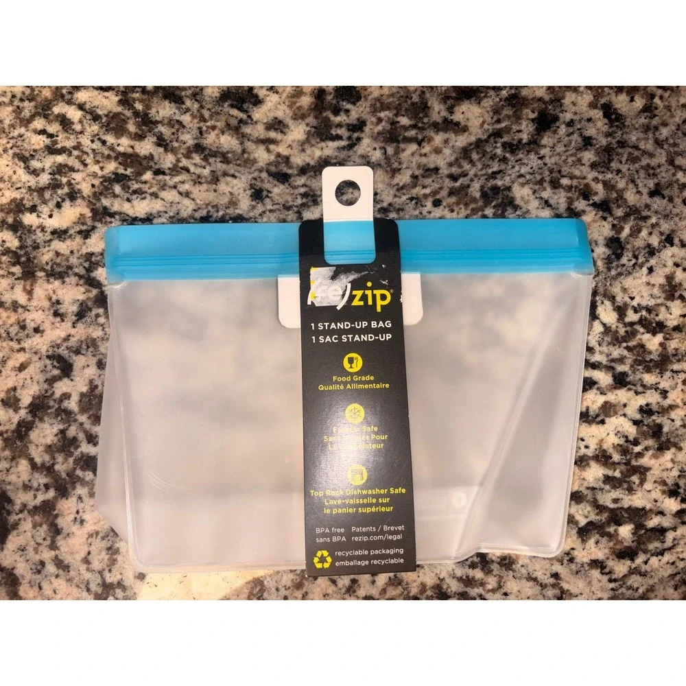 (re)zip Reusable Stand-Up Storage‎ Bag 32oz 4 Cup Blue Seal Leakproof BPA Free